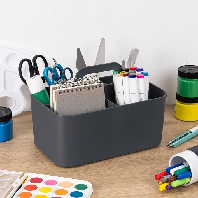 Tiawudi Multipurpose Caddy Organizer, Plastic Caddy with Handle, Stackable Desk Organizer for Stationery, Marker and Pencil, Office Supplies Organizer, Dorm Caddy - Image 8