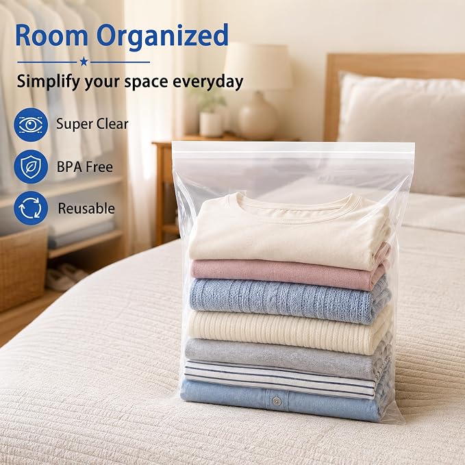 Extra Large 5 Gallon Zippered Plastic Bags for Storage- 18'' x 24'', Ideal for Clothes Clothing, Travel, Moving, 2-mil Thick Clear Plastic, 20 pack - Image 6