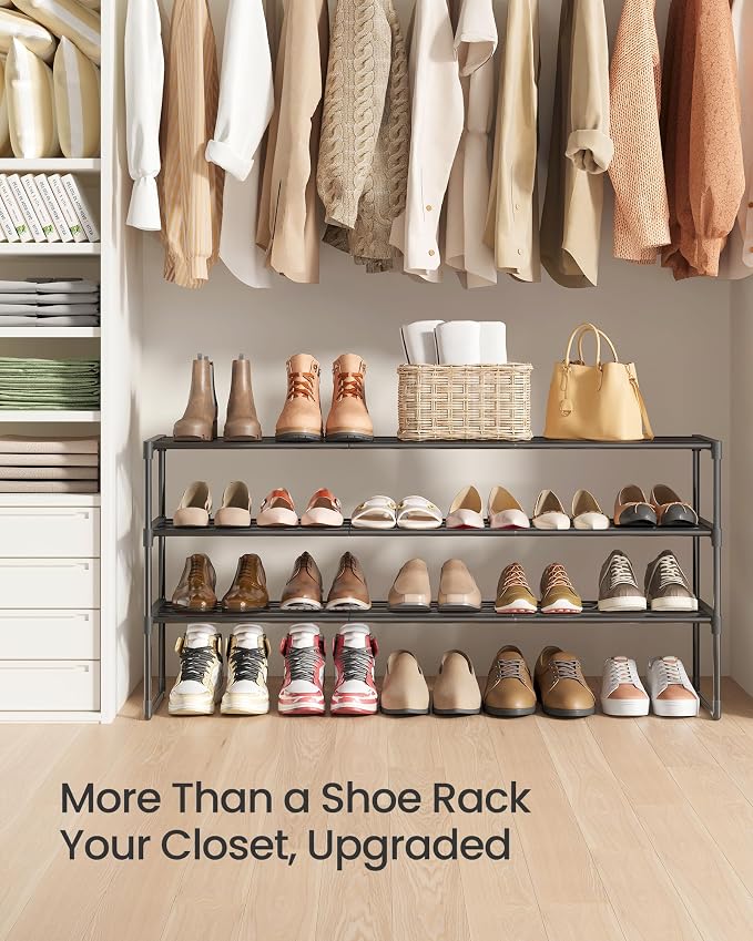 SONGMICS Shoe Rack, 3-Tier Shoe Organizer, Metal Storage Shelf | for Entryway, Upright or Upside Down, for 20-24 Pairs, Stackable, 11.8 x 46.1 x 21.7 Inches, Black ULSA033B01 - Image 8