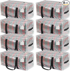 VTSVTS 8 Pack Extra Heavy Duty Large Moving Bags with Comfortable Handle & Strong Zipper,Storage Totes for Space Saving Moving Storage College Supplies Alternative to Moving Box,Clear by VTSVTS