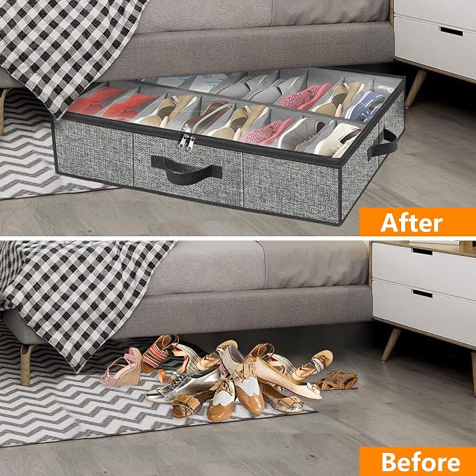 homyfort Under the Bed Shoe Storage Organizer for Closet, Extra Large Underbed Shoe Container, 2 Pack Fits 32 Pairs - Image 4