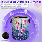 Colorful Flowers Laundry Basket Oxford Cloth Floral Hamper 18.9 x 16.5 Inch - Image 5