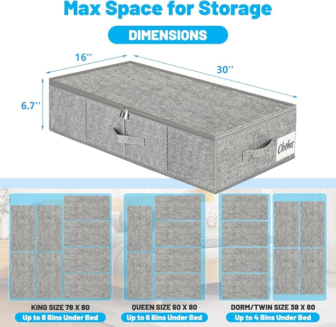 Under Bed Storage Container Bins 2 Pack, Low Profile Foldable Underbed Clothes Storage Organizer W/ Ultra Thick Fabric and Sturdy Bottom/Sides, Dual Zipper Storage Box for Dorm and Home 30x16x6.7" - Image 7
