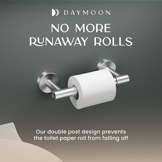 Day Moon™ Toilet Paper Holder Wall Mount, Modern Roll Holder for Bathroom, Stainless Steel Rustproof Double Post Pivoting Tissue Roll Holder for Bathroom, Classic, Brushed Nickel - Image 7