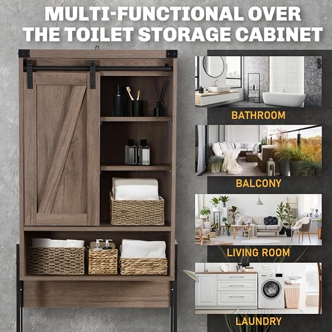 Over Toilet Storage Cabinet with Barn Door & Adjustable Shelves - Image 7