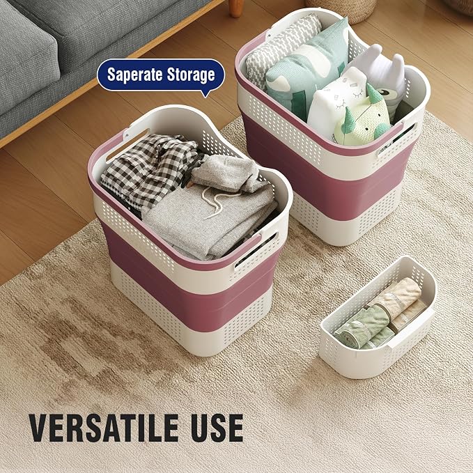 TECHMILLY Collapsible Plastic Laundry Basket Hamper with Handles, 35L Portable Rubber Clothes Basket, Pop Up Storage Container/Organizer with Hanging basket for Washing & Storage, Red - Image 6
