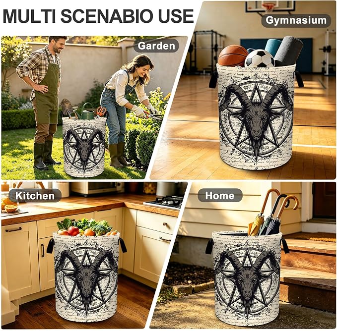 Gothic Skull Laundry Basket Foldable Laundry Hamper With Handles Clothes Storage Bucket Organizer Laundry Bag For Bedroom Bathroom Laundry Storage 19.6 x 15.7 - Image 8