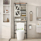 kepptory Over The Toilet Storage Cabinet, Above Toilet Storage Cabinet with Adjustable Shelves and Barn Door, Farmhouse Behind Toilet Bathroom Organizer for Bathroom, Laundry Room, Off-White - Image 9