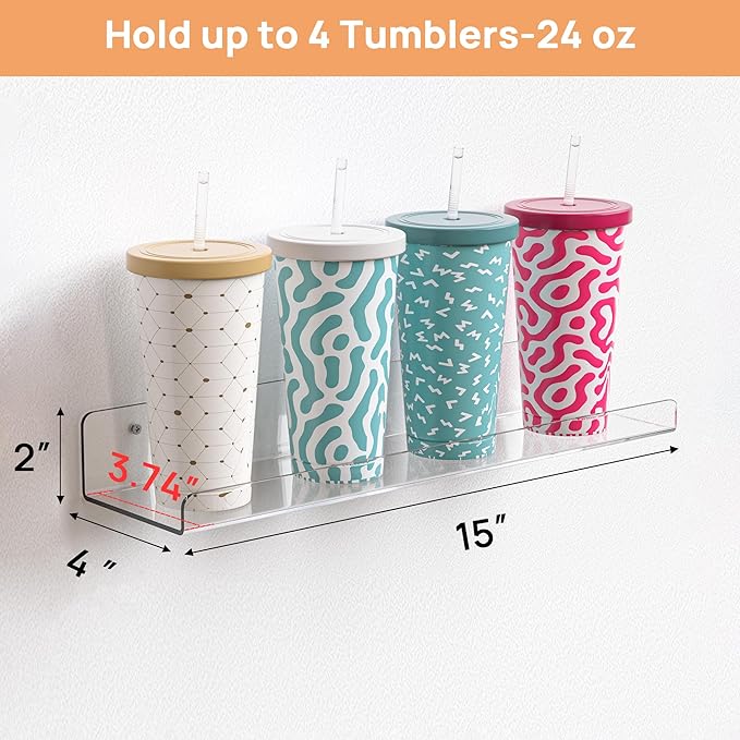 upsimples 4 Pcs 15" Acrylic Shelves for Wall Storage and Organizer, Clear - Image 2