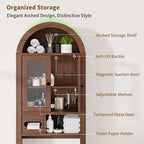 Arched Over the Toilet Storage Cabinet with Tempered Glass Doors, Walnut - Image 3