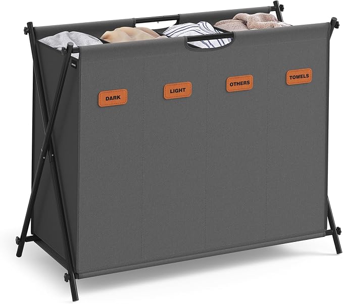 SONGMICS Laundry Hamper, 155L, 4 Sections, Collapsible X-Frame by Unknown