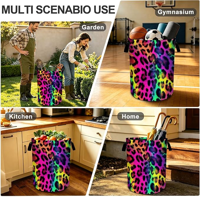 Leopard Laundry Basket Foldable Laundry Hamper With Handles Clothes Storage Bucket Organizer Laundry Bag For Bedroom Bathroom Laundry Storage 19.6 x 15.7 - Image 8
