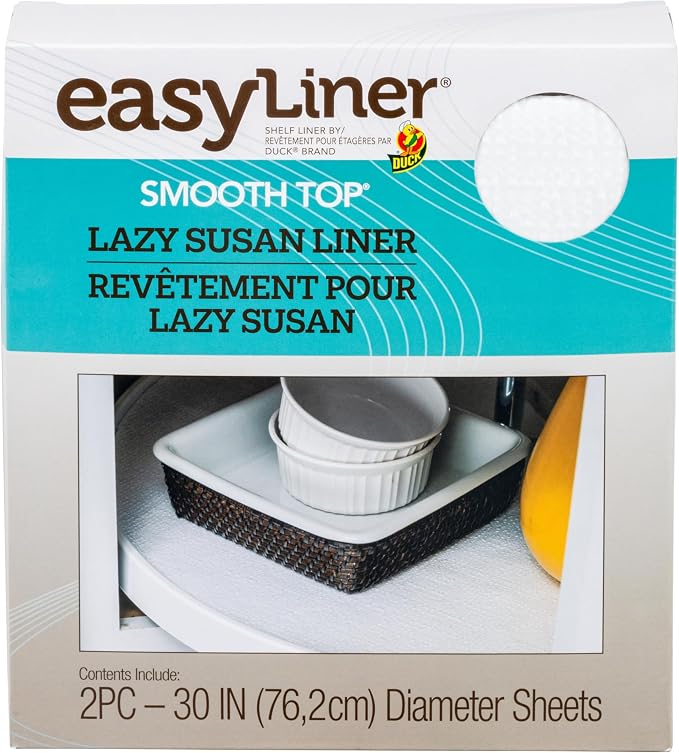 Smooth Top EasyLiner Lazy Susan Liner Kit – Easy-to-Install Circular Non-Slip Lazy Susan Shelf Liner, Kitchen Cupboards and Shelves, 30 in Diameter, White, 2 Count (Pack of 6) by DuckBrand