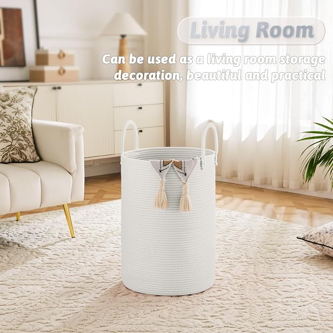 Artfeel Laundry Basket,Woven Cotton Rope Laundry Hamper,80L for Decorative Storage of Dirty Clothes,Toys and Blankets in Bathroom,Baby Room and Living Room - Image 2