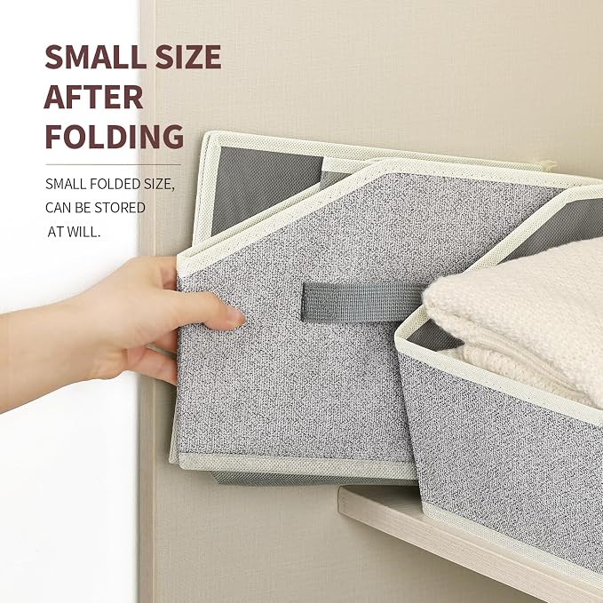Homsorout Storage Bins for Shelves - Large Trapezoid Closet Shelf Organizer, Fabric Organization Bins with Handles, Storage Baskets for Clothes, Towel, Purse, 6 Pack, Light Gray - Image 4