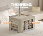 3 Openings Clothes Storage Bins with Metal Frame, Foldable Storage Bin for Clothes, Clothing Storage Bins with Lid, Linen Storage Box With Clear Window＆ Zippers＆ Durable Handles.(3 Pcs ,Beige,40L) - Image 3