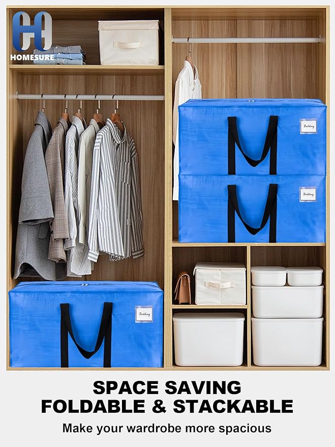 HOMESURE Supports 200lbs Heavy Duty Moving Bags - Strong Zipper & Wrap-Around Handles - Water-Resistant Storage Totes, Durable Alternative to Moving Boxes - 12 Pack - Sky Blue - Image 6