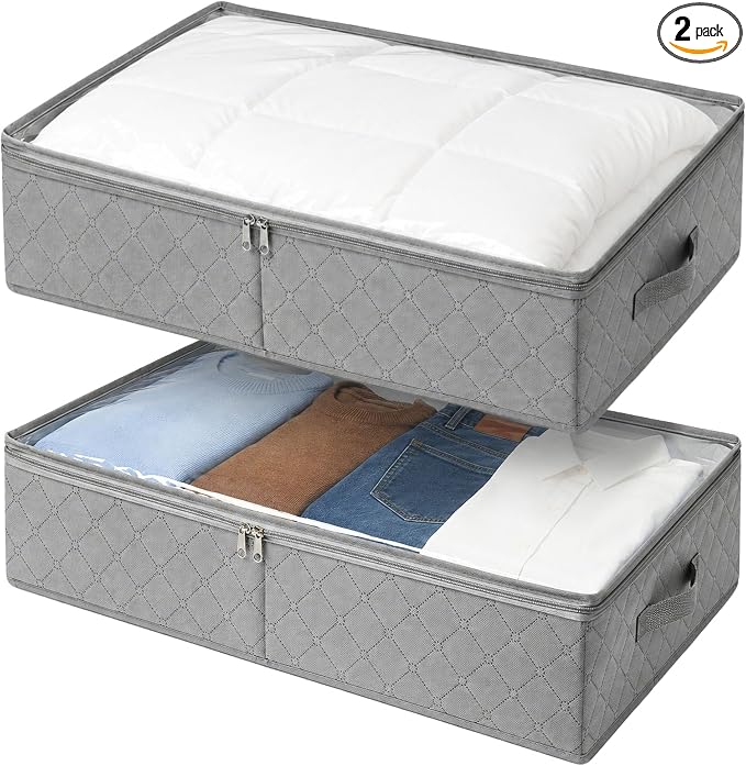 LotFancy Under Bed Storage Bags with Clear Window & Handles, 24” x 16” x 6" by LotFancy