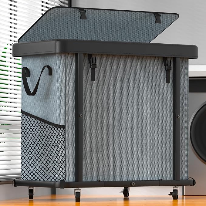 Laundry Basket with Wheels, 230L(60Gal) Laundry Sorter 3 Section - Gray by Unlockyourhomestoragelife