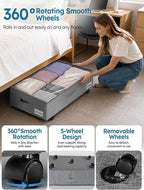 10-in 75L Low Profile Under Bed Storage with Wheels, 2 Pack, Gray | 5 Rotating Wheels, Large Clear lid, Rigid Sides & Bottom, Low Space Storage, Under Bed, Couch, Crib, Dorm Organization - Image 3