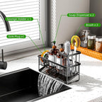 Cisily Extra Large Kitchen Sink Caddy Organzier with High Brush Holder, Sponge Holder for Sink, 304 Rustproof Stainless, Kitchen Countertop Soap Dispenser Organizer For Decor and Accessories - Image 5