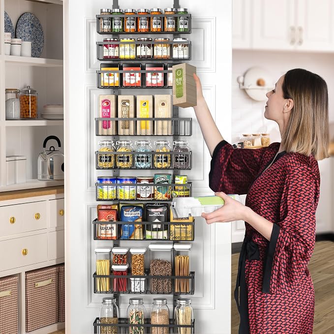 Moforoco 9-Tier Over The Door Pantry Organizer, Pantry Organization and Storage, Black Hanging Basket Wall Spice Rack Seasoning Shelves, Home & Kitchen Bedroom Bathroom House Essentials - Image 4
