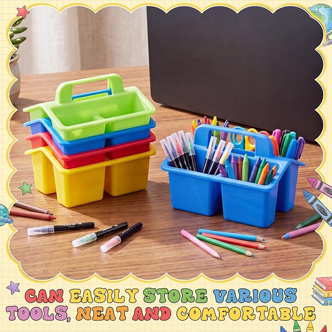 Hushee 16 Pack Mini Classroom Caddy with Handle 3 Compartments, 4 Color - Image 6