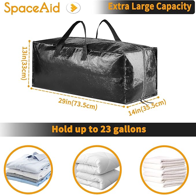 SpaceAid Heavy Duty Moving Bags, Extra Large Storage Totes W/Backpack Straps Strong Handles & Zippers, Alternative to Moving Boxes, Packing & Moving Supplies, Black (10 Pack) - Image 7