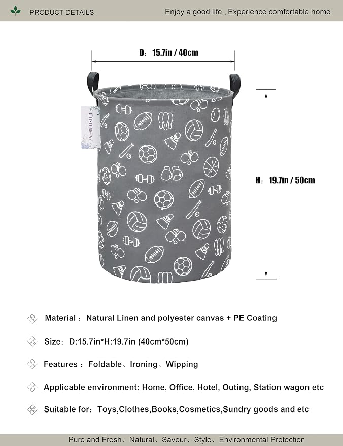 Round collapsible Large Sports Ball Laundry Hamper for Adults Kids - Image 2