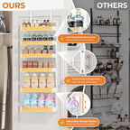 6-Tier White Metal Door Hanging Spice Rack Organizer Over The Door Pantry Organizer Back of Door Storage Rack with Adjustable Basket Door Pantry Organizer with Anti-drop Rod for Kitchen - Image 7