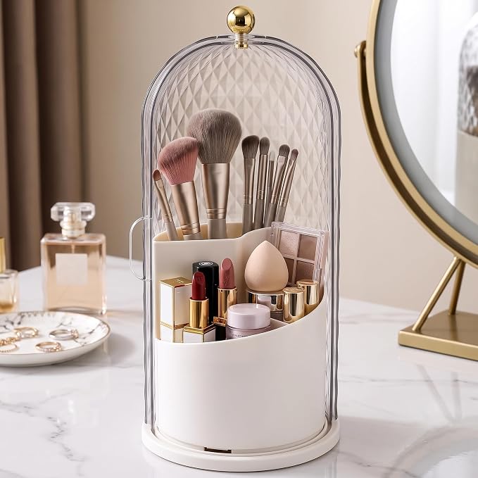 QIYVLOS Toothbrush Holders with Sliding Lid, Rotating 3 Slots Bathroom Organizer Countertop, Tooth Brush Toothpaste Holder Bathroom Counter Stand Caddy for Vanity Makeup Brushes Holder (White) - Image 6