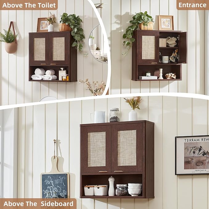 LEYAOYAO Rattan Bathroom Wall Storage Cabinet, Boho Medicine Cabinet - Image 8