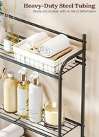3-Tier Over The Toilet Storage, Bathroom Organizer, Space-Saving, Above Toilet Storage Rack with 4 Hooks and Paper Holder, Metal Shelf, Black - Image 5