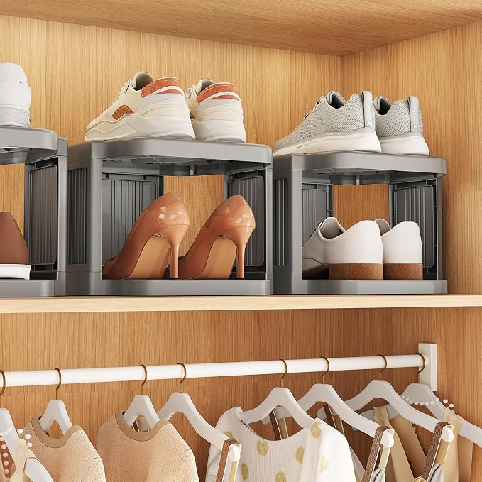 Kitstorack 8-Tier Vertical Plastic Shoe Rack, Freestanding Stackable Shoe Storage Organizer Cubes Shoe Shelf Tower or Small Closets and Tight Spaces, Gray - Image 9