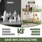 YCIA&DONE Corner Bathroom Counter Organizer, Makeup Organizer for Vanity, Skincare Cosmetic Perfume Tray, Corner Countertop Shelf Rack Storage for Bathroom Kitchen 3 Tiers (Vintage Green) - Image 2