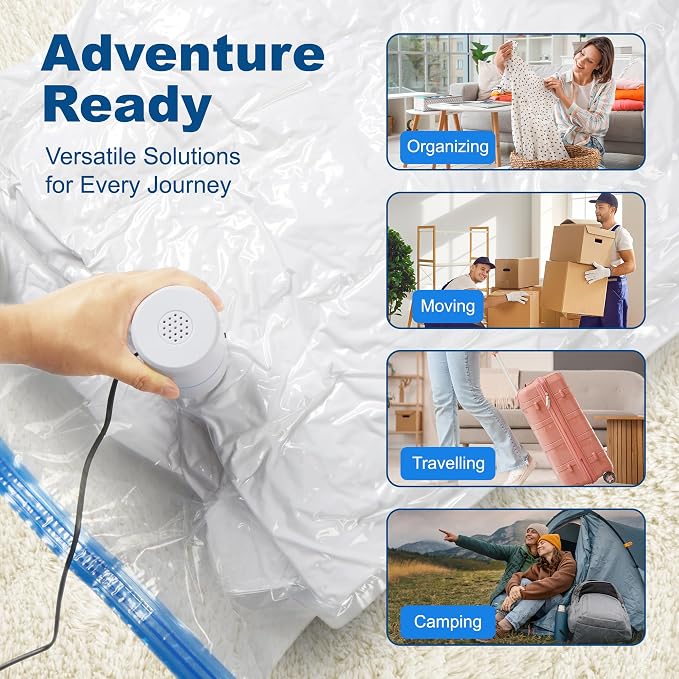 HOUSE DAY 10 Jumbo Vacuum Seal Bags For Clothing Travel, 80% Space Saving Travel Vacuum Bags with Electric Pump, Vacuum Storage Bags For Clothes, Comforters, Blankets, Moving, Reusable & Durable - Image 7