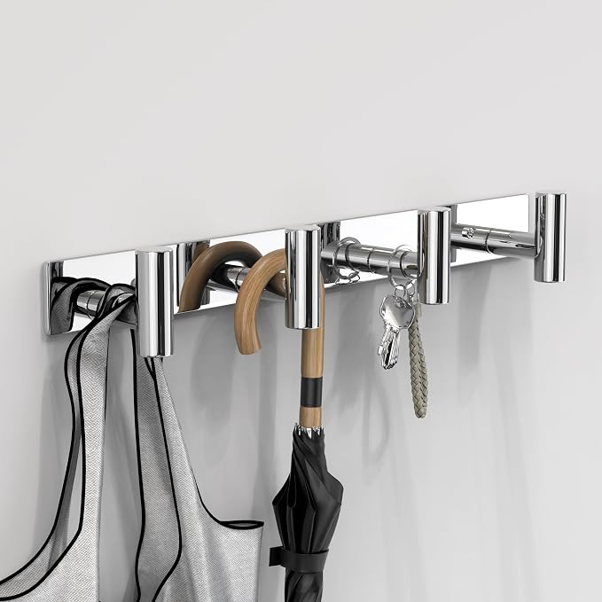VAEHOLD Hat and Coat Wall Mount Rack - Hooks for Robes, Bags, Keys, and Towels - Bathroom Towel Hanger Organizer (Polished Chrome, “T“ Shape 4 Hooks 2 Pack) - Image 2