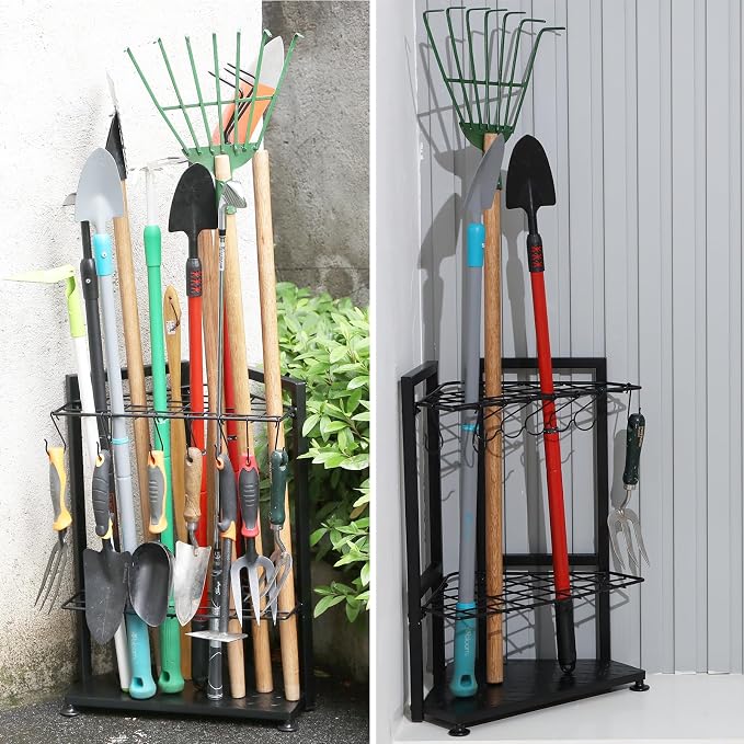 YueTong Garden Tool Organizer for Corner,Yard Tools Rack for Garage Storage Organization,Garage Tool Holder Free Standing No Mount.Heavy Duty and Solid Metal for Indoor and Outdoor Use. - Image 6