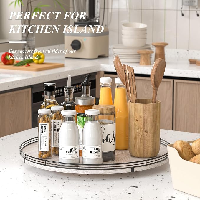 AMH 21-Inch Whitewashed Farmhouse Wooden Lazy Susan Organizer - Image 2