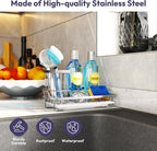 SWTYMIKI Multifunctional Kitchen Sink Caddy - Large Sponge Holder for Kitchen Sink with Removable Brush Holder + Drip Tray, Silver - Image 3