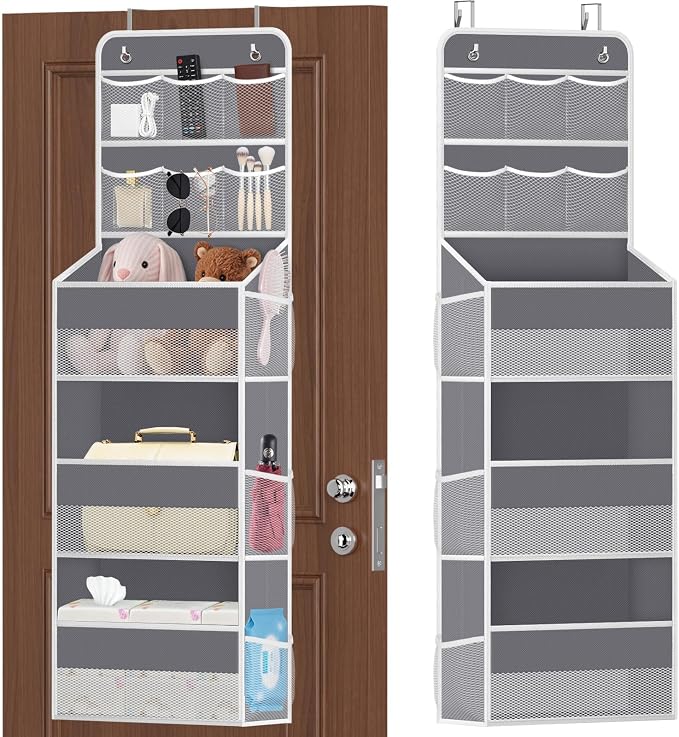 SpaceHacks 5-Tier Over the Door Organizer with Mesh Pockets, Dark Grey by SpaceHacks