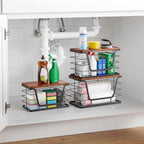 ALOCEO 3 Pack Stackable Storage Bins with Lids, Stainless Steel Trash Bag Dispenser Roll Holder for for Kitchen Sink, Laundry, Pantry Organizer and Storage, Walnut Black - Image 2