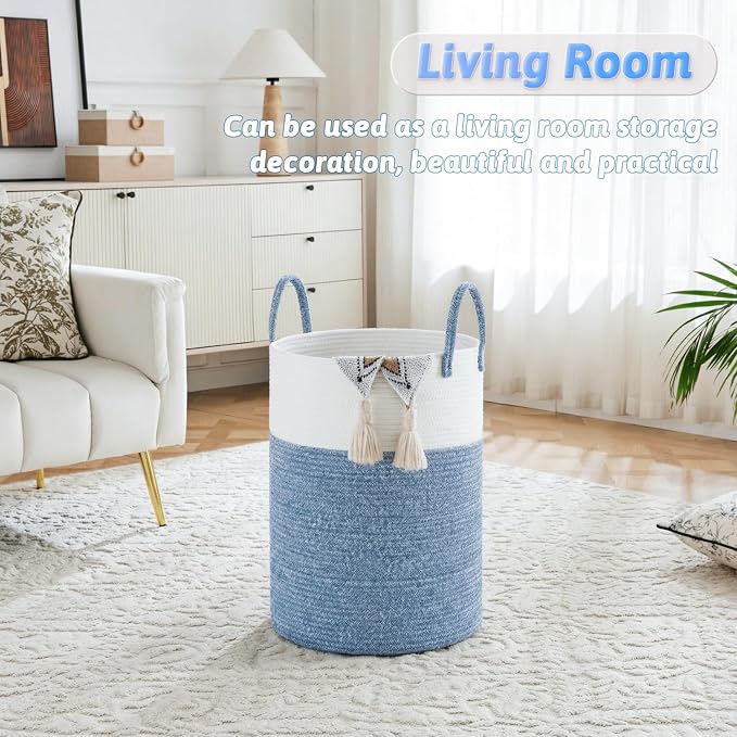 Laundry Basket,Woven Cotton Rope Laundry Hamper,100L for Decor Storage of Dirty Clothes,Toys and Blankets in Bathroom,Baby Room and Living Room - Image 2