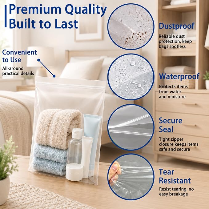 Large 3 Gallon Zippered Plastic Bags for Storage- 16'' x 18'', Ideal for Clothes Clothing, Travel, Moving, 2-mil Thick Clear Plastic, 30 pack - Image 3