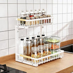 GarveeLife Under Sink Organizer - L-Shape Pull-Out 2-Tier Carbon Steel Storage Organizer with Suction Cups - Space-Saving Cabinet Rack for Kitchen & Bathroom - Easy Access Sliding Design - White - Image 3