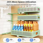 Under Sink Organizer, 3-Tier Thickened Metal Pull out Cabinet Organizer Shelf, Height Adjustable Slide out Storage Drawer Rack for Kitchen Bathroom Pantry Laundry Home Organization, 2-Pack, Green - Image 4