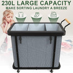 Laundry Hamper 3 Section with Lid,230L Rolling Dirty Clothes Hamper Grey - Image 2
