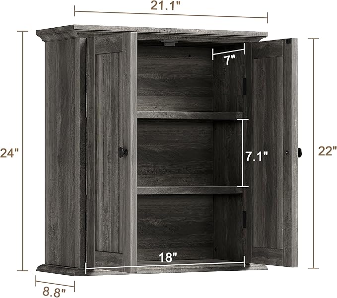 ChooChoo Bathroom Wall Cabinet with 2 Doors, Over The Toilet, Farmhouse - Image 3