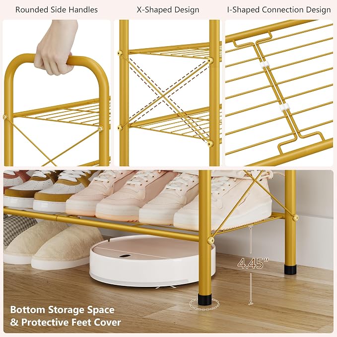 Hoctieon 5 Tier Shoe Rack for Closet, Durable Mesh Style Shoe Rack, Entryway Shoe Shelf, Shoe Storage Organizer for Hallway, Bedroom, Living Room, Wardrobe, Gold - Image 7