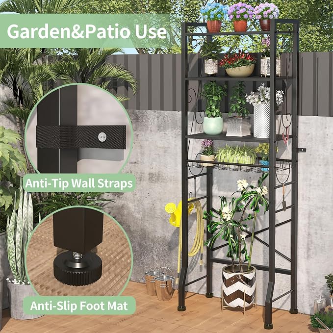 Over-The-Toilet Storage Rack 4-Tier,Bathroom Organizer Shelf Over Toilet,Adjustable Wooden Shelves and Basket,Freestanding Above Toilet Shelf,Space Saver for Rooms(Black Rack-Black Shelves) - Image 7